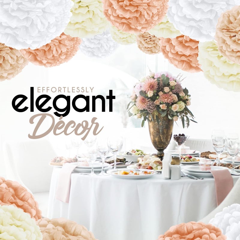 EPIQUEONE 20 Pieces Blush Pink, Dusty Rose, Mauve, Cream Tissue Paper Pom Poms - Ceiling and Party Decorations - Backdrop Flowers (White, Ivory, Peach, Champagne) - Image 5